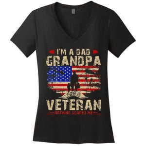 Fathers Day Veterans Day Im A Dad Grandpa And A Veteran Women's V-Neck T-Shirt