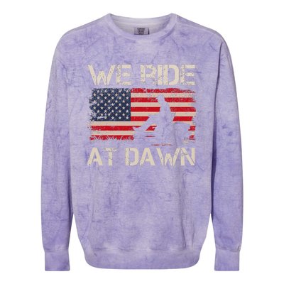 Father's Day We Ride At Dawn Lawnmower USA Flag Mowing Colorblast Crewneck Sweatshirt