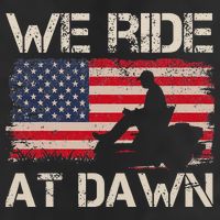 Father's Day We Ride At Dawn Lawnmower USA Flag Mowing 7 Panel Mesh Trucker Snapback Hat