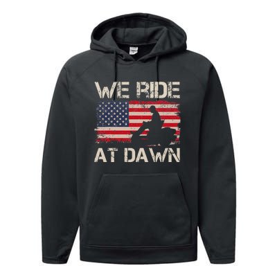 Father's Day We Ride At Dawn Lawnmower USA Flag Mowing Performance Fleece Hoodie