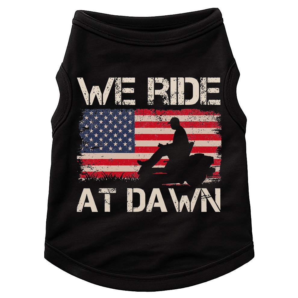 Father's Day We Ride At Dawn Lawnmower USA Flag Mowing Doggie Tank