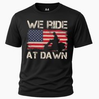 Father's Day We Ride At Dawn Lawnmower USA Flag Mowing Cooling Performance Crew T-Shirt