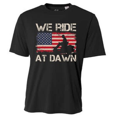 Father's Day We Ride At Dawn Lawnmower USA Flag Mowing Cooling Performance Crew T-Shirt