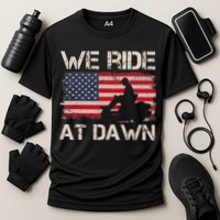 Father's Day We Ride At Dawn Lawnmower USA Flag Mowing Cooling Performance Crew T-Shirt