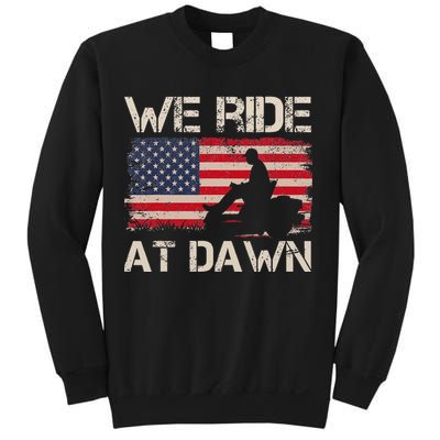Father's Day We Ride At Dawn Lawnmower USA Flag Mowing Sweatshirt