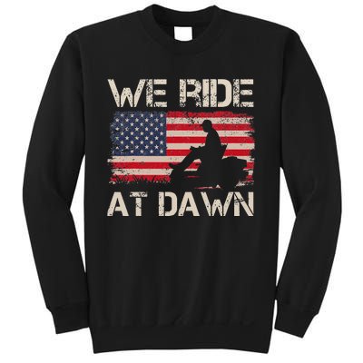 Father's Day We Ride At Dawn Lawnmower USA Flag Mowing Sweatshirt