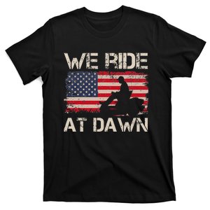 Father's Day We Ride At Dawn Lawnmower USA Flag Mowing T-Shirt