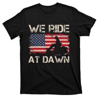 Father's Day We Ride At Dawn Lawnmower USA Flag Mowing T-Shirt