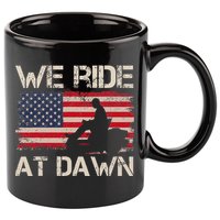 Father's Day We Ride At Dawn Lawnmower USA Flag Mowing 11oz C Handle Ceramic Mug