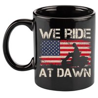 Father's Day We Ride At Dawn Lawnmower USA Flag Mowing 11oz C Handle Ceramic Mug