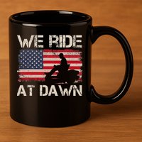 Father's Day We Ride At Dawn Lawnmower USA Flag Mowing 11oz C Handle Ceramic Mug