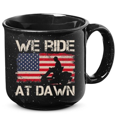 Father's Day We Ride At Dawn Lawnmower USA Flag Mowing 15oz Campfire Ceramic Mug