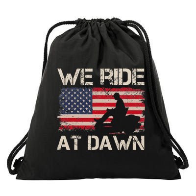 Father's Day We Ride At Dawn Lawnmower USA Flag Mowing Drawstring Bag