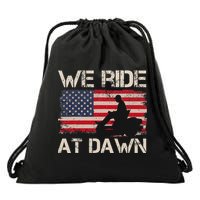 Father's Day We Ride At Dawn Lawnmower USA Flag Mowing Drawstring Bag
