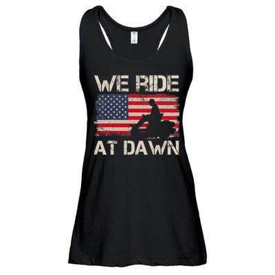 Father's Day We Ride At Dawn Lawnmower USA Flag Mowing Ladies Essential Flowy Tank