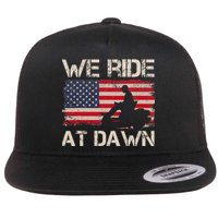 Father's Day We Ride At Dawn Lawnmower USA Flag Mowing Flat Bill Trucker Hat