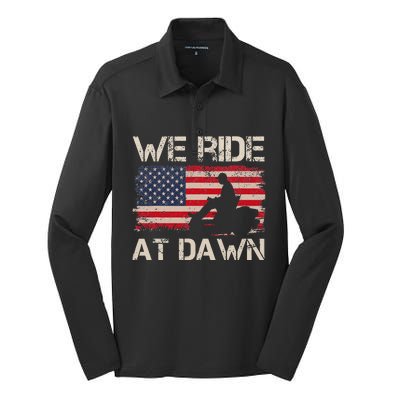 Father's Day We Ride At Dawn Lawnmower USA Flag Mowing Silk Touch Performance Long Sleeve Polo