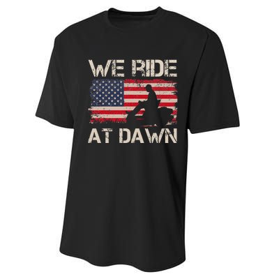 Father's Day We Ride At Dawn Lawnmower USA Flag Mowing Performance Sprint T-Shirt