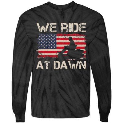 Father's Day We Ride At Dawn Lawnmower USA Flag Mowing Tie-Dye Long Sleeve Shirt