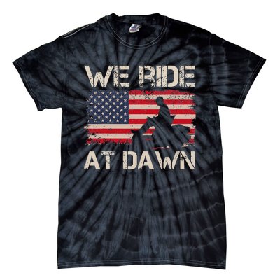 Father's Day We Ride At Dawn Lawnmower USA Flag Mowing Tie-Dye T-Shirt