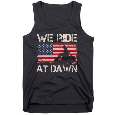 Father's Day We Ride At Dawn Lawnmower USA Flag Mowing Tank Top