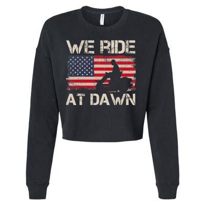 Father's Day We Ride At Dawn Lawnmower USA Flag Mowing Cropped Pullover Crew