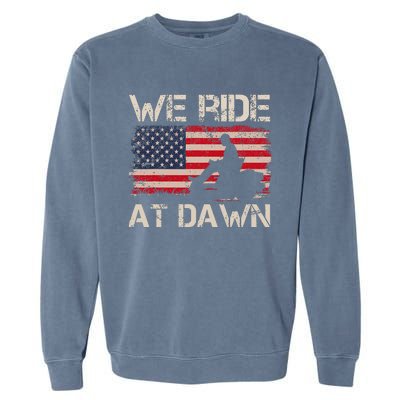 Father's Day We Ride At Dawn Lawnmower USA Flag Mowing Garment-Dyed Sweatshirt