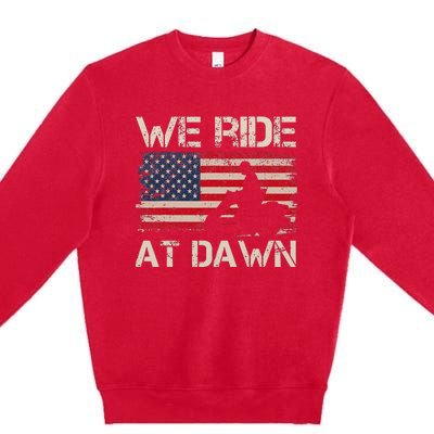 Father's Day We Ride At Dawn Lawnmower USA Flag Mowing Premium Crewneck Sweatshirt