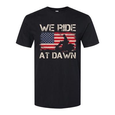 Father's Day We Ride At Dawn Lawnmower USA Flag Mowing Softstyle CVC T-Shirt