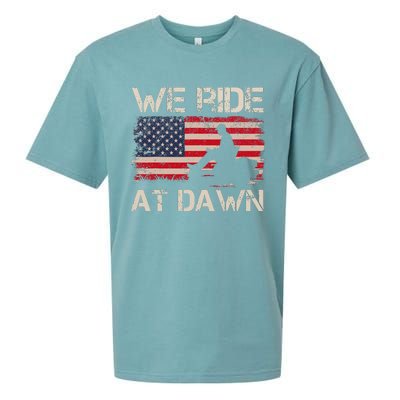 Father's Day We Ride At Dawn Lawnmower USA Flag Mowing Sueded Cloud Jersey T-Shirt