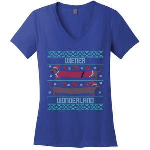 Funny Dachshund Wiener Weenie Dog Ugly Christmas Xmas Gift Cute Gift Women's V-Neck T-Shirt