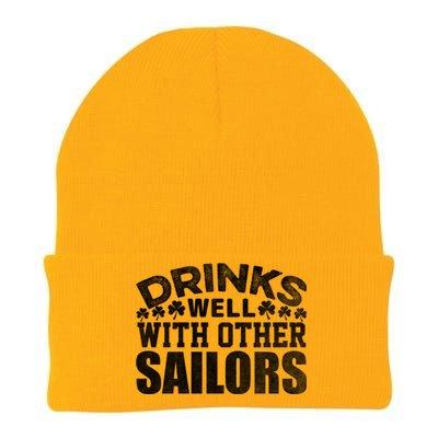 Funny Drinks Well With Other Sailors Shamrock Patricks Day Knit Cap Winter Beanie