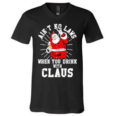 Funny Drinking With Santa Claus V-Neck T-Shirt
