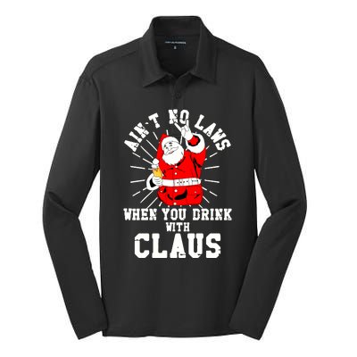 Funny Drinking With Santa Claus Silk Touch Performance Long Sleeve Polo