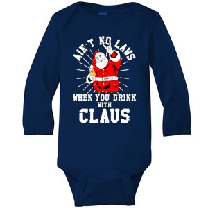 Funny Drinking With Santa Claus Baby Long Sleeve Bodysuit