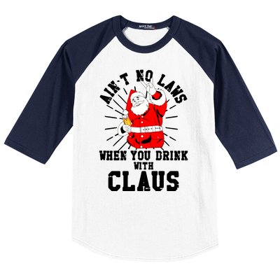 Funny Drinking With Santa Claus Baseball Sleeve Shirt