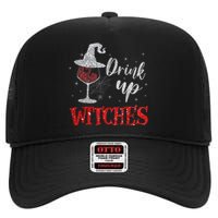 Funny Drinking Wine Halloween Glass Of Wine Drink Up Witches Gift High Crown Mesh Back Trucker Hat