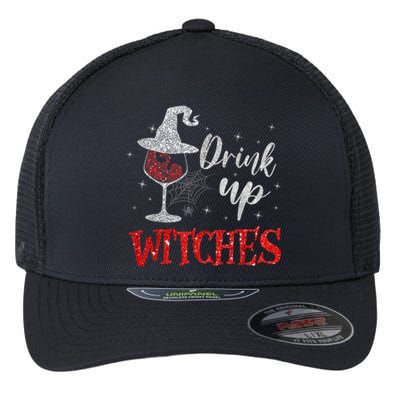 Funny Drinking Wine Halloween Glass Of Wine Drink Up Witches Gift Flexfit Unipanel Trucker Cap