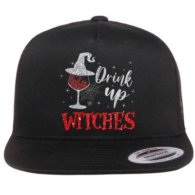 Funny Drinking Wine Halloween Glass Of Wine Drink Up Witches Gift Flat Bill Trucker Hat