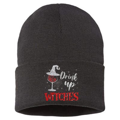 Funny Drinking Wine Halloween Glass Of Wine Drink Up Witches Gift Sustainable Knit Beanie