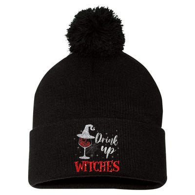 Funny Drinking Wine Halloween Glass Of Wine Drink Up Witches Gift Pom Pom 12in Knit Beanie