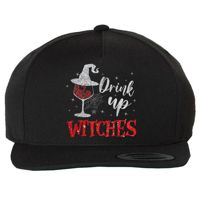 Funny Drinking Wine Halloween Glass Of Wine Drink Up Witches Gift Wool Snapback Cap