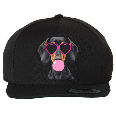 Funny Dachshund Wearing Glasses And Blowing Bubble Gum  Wool Snapback Cap