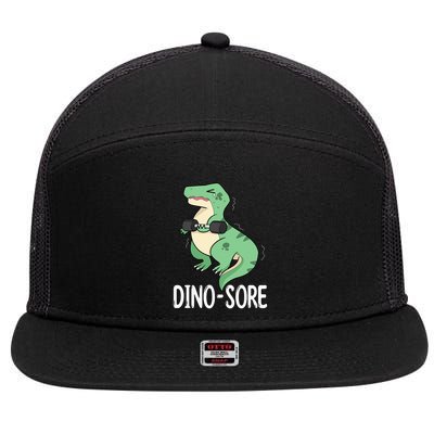 Funny Dinosaur Workout  Dino Sore 7 Panel Mesh Trucker Snapback Hat