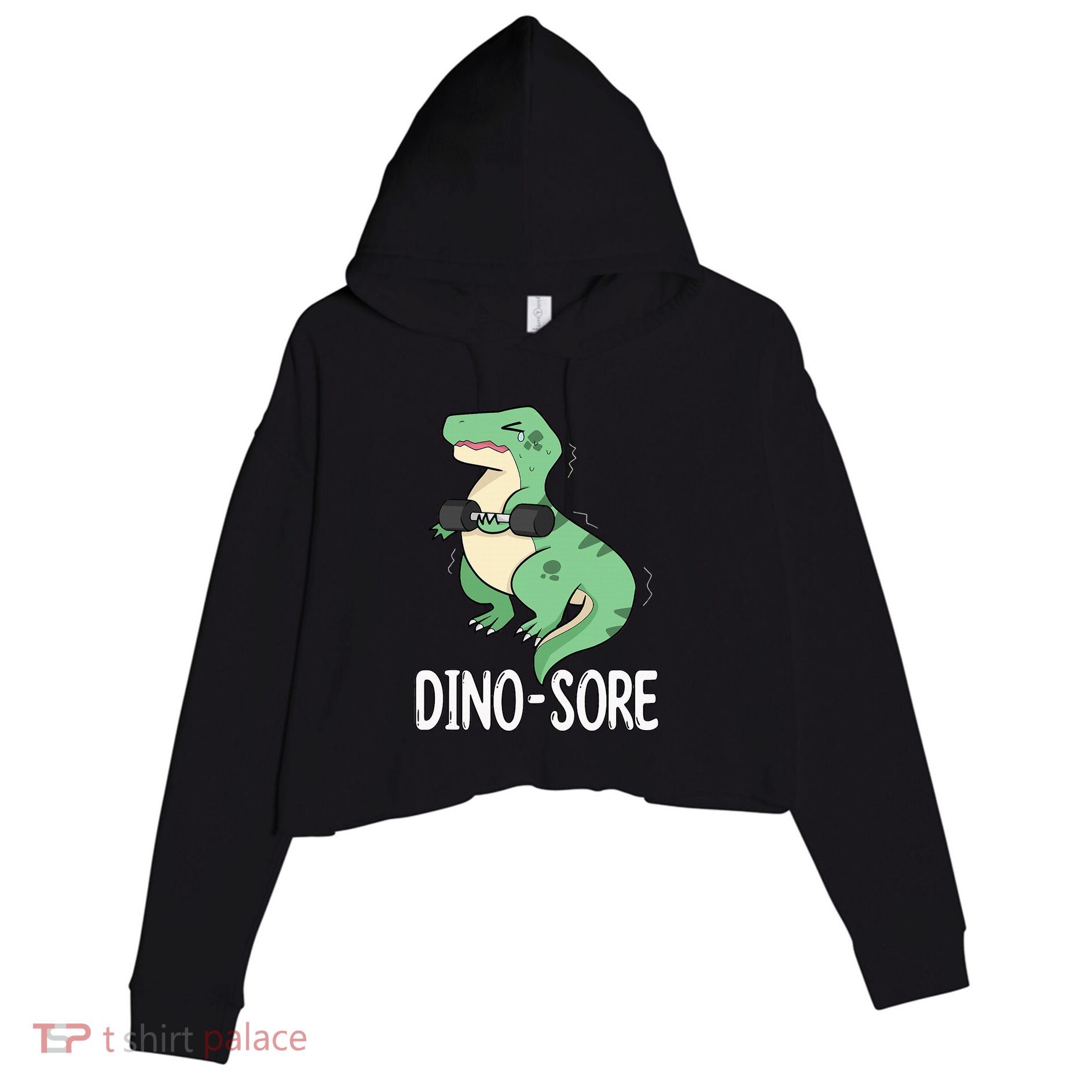 Funny Dinosaur Workout  Dino Sore Crop Fleece Hoodie