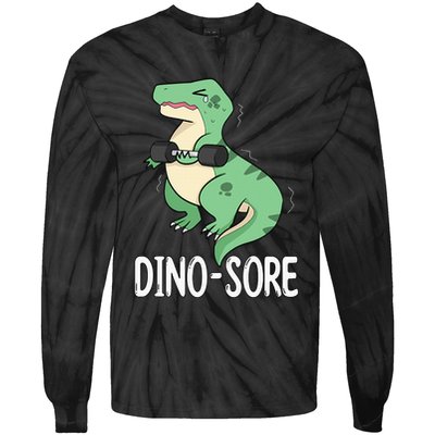 Funny Dinosaur Workout  Dino Sore Tie-Dye Long Sleeve Shirt