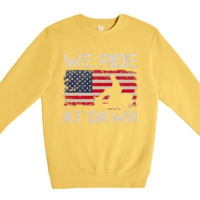 Fathers Day We Ride At Dawn Lawnmower USA Flag Mowing Premium Crewneck Sweatshirt