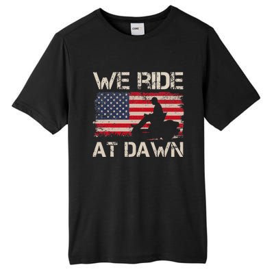 Fathers Day We Ride At Dawn Lawnmower USA Flag Mowing Tall Fusion ChromaSoft Performance T-Shirt