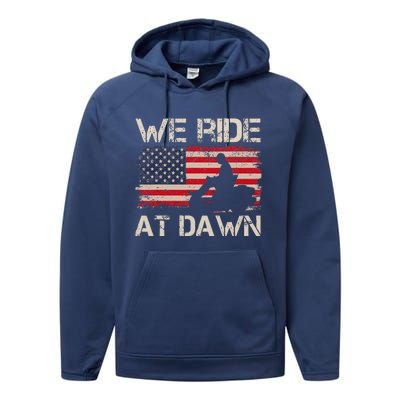 Fathers Day We Ride At Dawn Lawnmower USA Flag Mowing Performance Fleece Hoodie