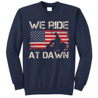 Fathers Day We Ride At Dawn Lawnmower USA Flag Mowing Sweatshirt